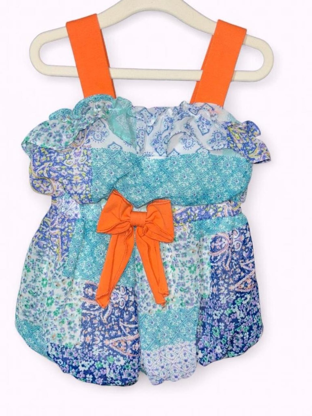 Rare Editions Orange Straps Multi-Print Baby Romper